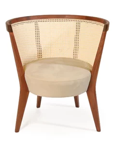vintage cane back dining arm chair with upholstered seat
