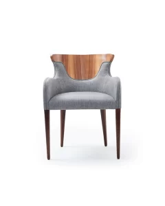 modern dining arm chair with curved back and wood