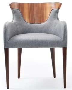 modern dining arm chair with curved back and wood