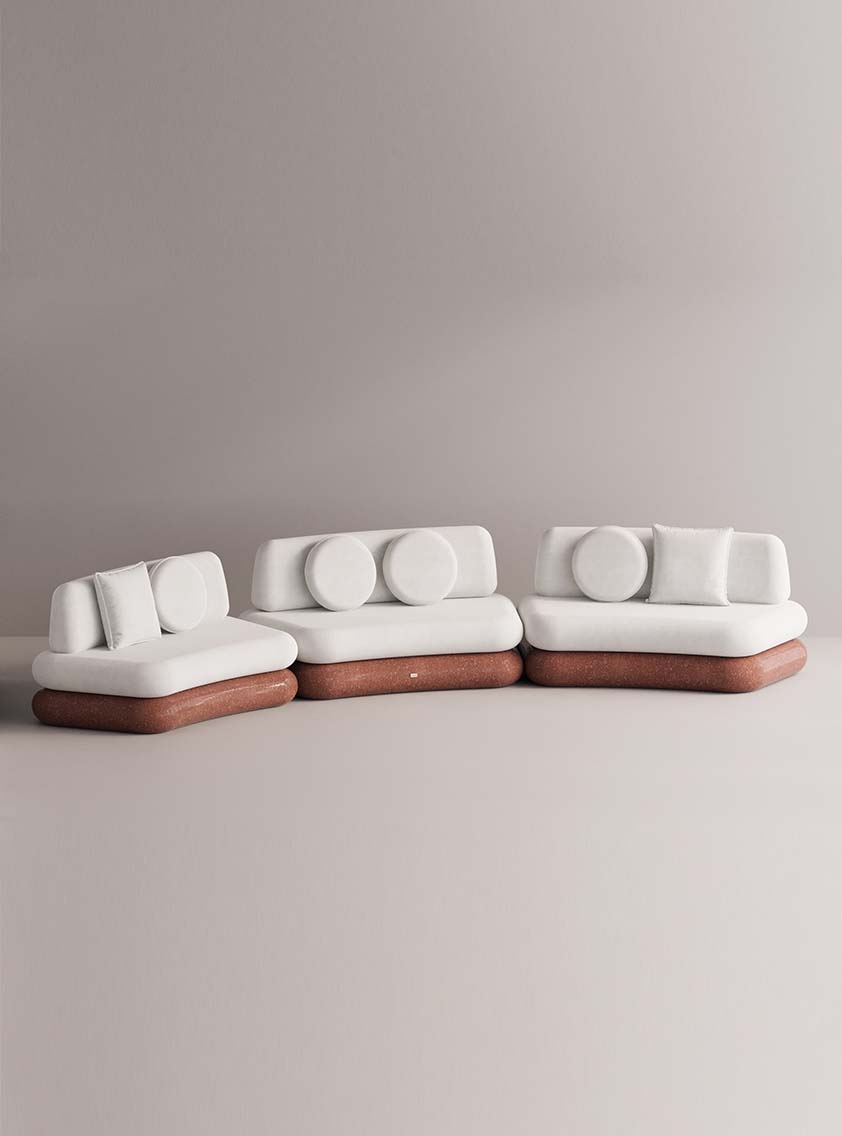 HEGEMONE 3 PC SECTIONAL - Maroon Plain White