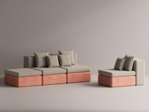 “Bolina Set Collection by Kalif — modular sculptural sofa system available in white, cream, red, maroon, green, yellow, gray, and anthracite finishes with stone-inspired bases and plush upholstery.”