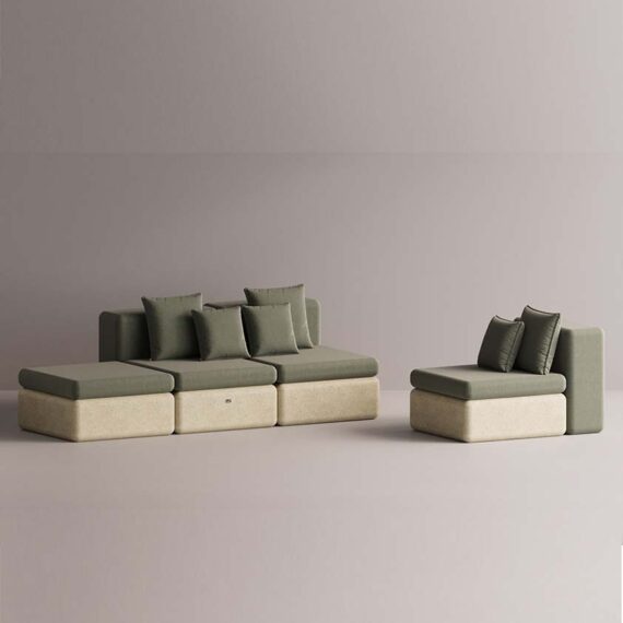 “Bolina Set Collection by Kalif — modular sculptural sofa system available in white, cream, red, maroon, green, yellow, gray, and anthracite finishes with stone-inspired bases and plush upholstery.”