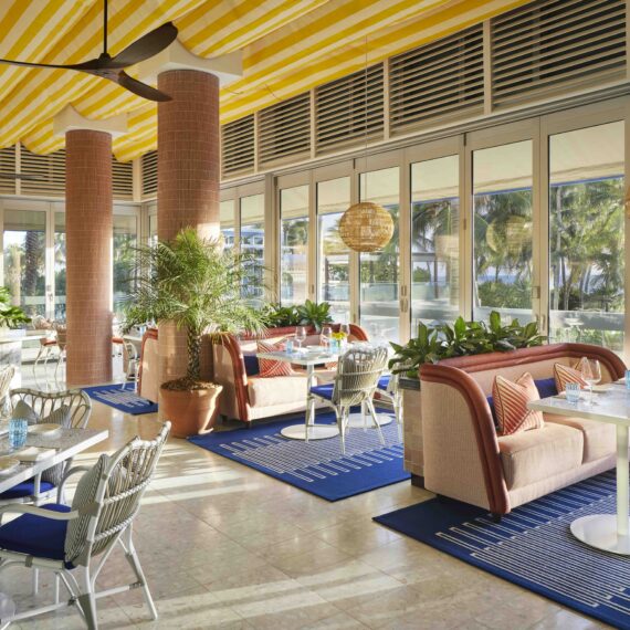 Mirabella Restaurant at Fontainebleau Miami Beach featuring custom furniture manufactured by A Squared Design Studio.