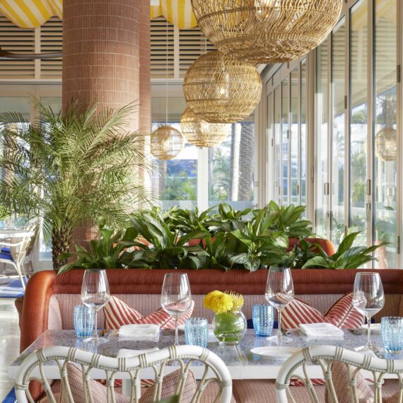Mirabella Restaurant at Fontainebleau Miami Beach featuring custom furniture manufactured by A Squared Design Studio.
