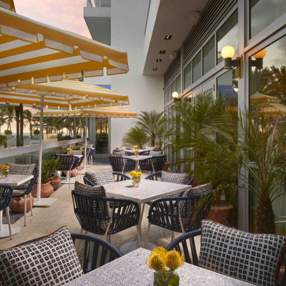Mirabella Restaurant at Fontainebleau Miami Beach featuring custom furniture manufactured by A Squared Design Studio.