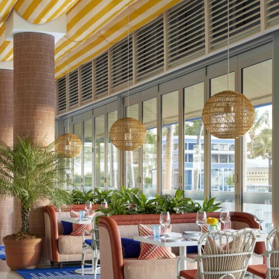 Mirabella Restaurant at Fontainebleau Miami Beach featuring custom furniture manufactured by A Squared Design Studio.